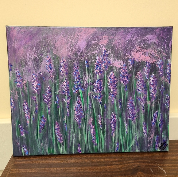 Handpainted Acrylic Painted Artwork on Canavs of a Lavender Garden